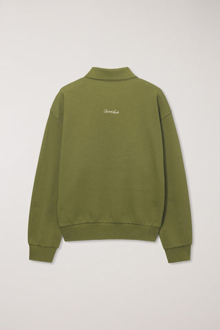 UNISEX LEATHER LOGO COLLARED T-SHIRT OLIVE
