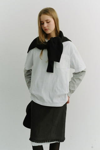 UNISEX LAYERED SET-UP T-SHIRT OFF WHITE MELANGE GREY