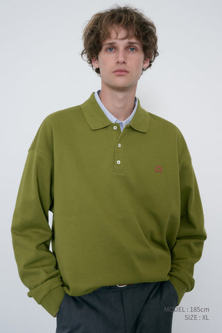 UNISEX LEATHER LOGO COLLARED T-SHIRT OLIVE