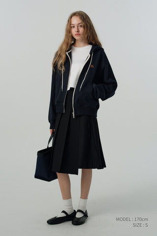 UNISEX LEATHER LOGO ZIP-UP HOODIE FRENCH NAVY