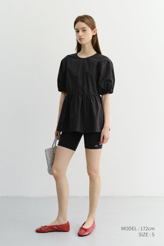 RIBBONED BACK SLIT BLOUSE BLACK