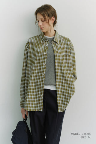 UNISEX OVERSIZED BD CHECKED SHIRT KHAKI GREEN CHECK