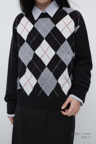 UNISEX ARGYLE CREWNECK SWEATER BLACK