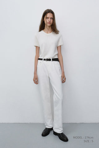 HALF SLEEVE KNIT TOP IVORY