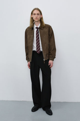 PLEATED SEMI-WIDE SLACKS BLACK