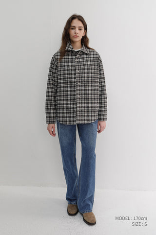 UNISEX QUILTED FLANNEL SHIRT BLACK CHECK