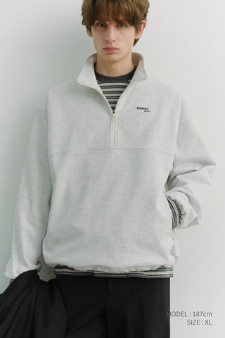 UNISEX RELAXED HALF ZIP-UP SWEATSHIRT LIGHT MELANGE GREY