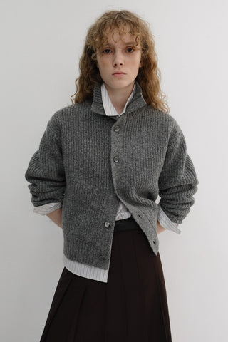 UNISEX HIGH NECK BUTTON CARDIGAN MELANGE GREY