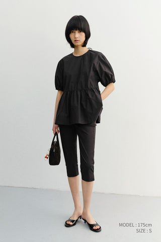 RIBBONED BACK SLIT BLOUSE BLACK