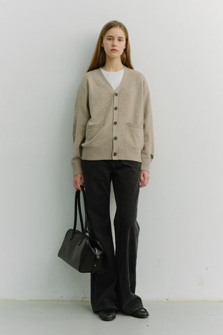 UNISEX BOYFRIEND KNIT CARDIGAN OATMEAL BEIGE