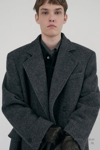 UNISEX LOOSE DOUBLE-BREASTED COAT CHARCOAL MELANGE