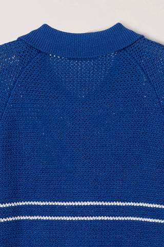 HALF ZIP-UP STRIPED POLO KNIT BLUE