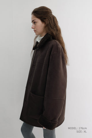 UNISEX REVERSIBLE SOFT SHEARLING HALF JACKET DARK BROWN