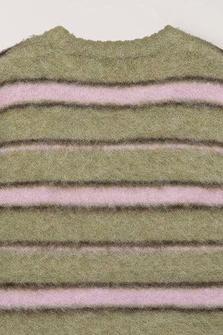 UNISEX STRIPED HAIRY SWEATER OLIVE PINK