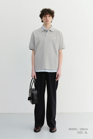 UNISEX LEATHER LOGO POLO SHIRT MELANGE GREY