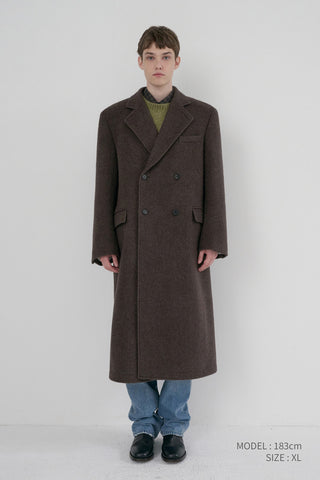 UNISEX LOOSE DOUBLE-BREASTED COAT BROWN MELANGE