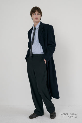 UNISEX 2-WAY 3 BUTTON CASHMERE COAT NAVY