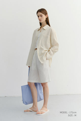 UNISEX CLASSIC STRIPED BD OVERSHIRT BEIGE