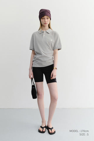 UNISEX LEATHER LOGO POLO SHIRT MELANGE GREY