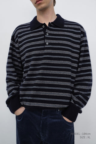 UNISEX COLLARED STRIPED SWEATER NAVY