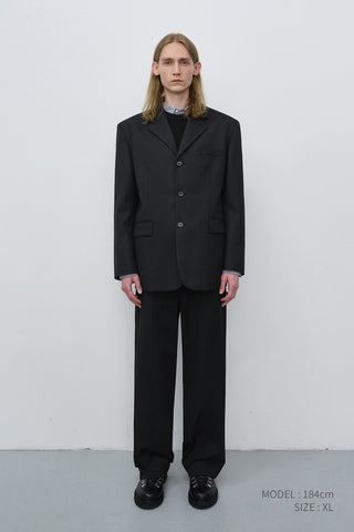 UNISEX CLASSIC 3 BUTTON WOOL BLAZER BLACK