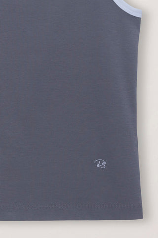 2-TONE TRIM SLEEVELESS TOP CHARCOAL SOFT BLUE