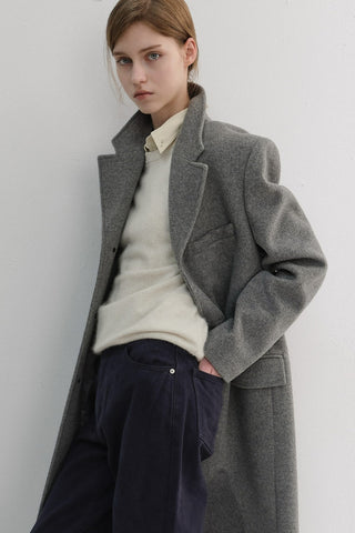 UNISEX 2-WAY 3 BUTTON CASHMERE COAT MELANGE GREY