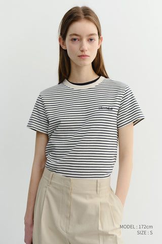 ESSENTIAL STRIPE LOGO T-SHIRT CREAM NAVY STRIPE