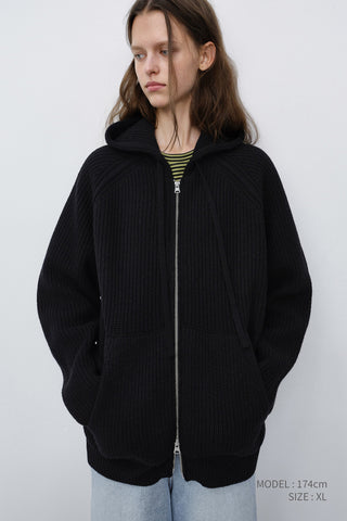 UNISEX HOODED KNIT CARDIGAN BLACK