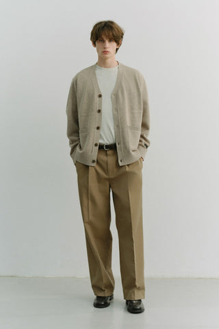 PLEATED CHINO SLACKS KHAKI BROWN