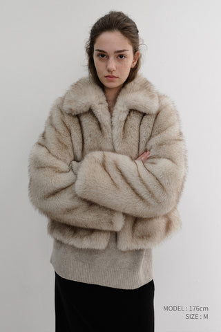 [SULLYOON PICK] CROPPED FUR JACKET GREYISH BEIGE