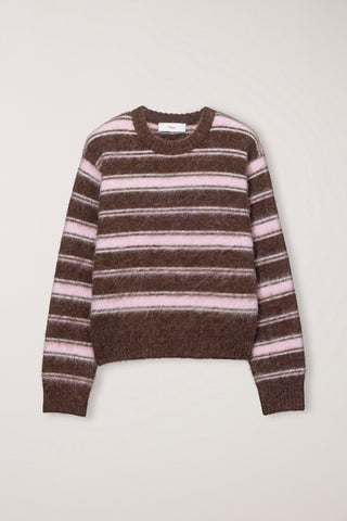 UNISEX STRIPED HAIRY SWEATER BROWN PINK