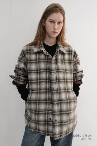 UNISEX QUILTED FLANNEL SHIRT KHAKI CHECK