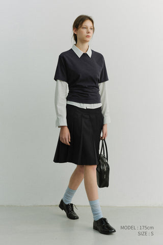 PLEATS MIDI SKIRT NAVY