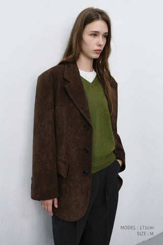 UNISEX RELAXED ALTER-SUEDE HALF JACKET BROWN
