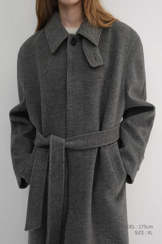 UNISEX BELTED CASHMERE MAC COAT MELANGE GREY