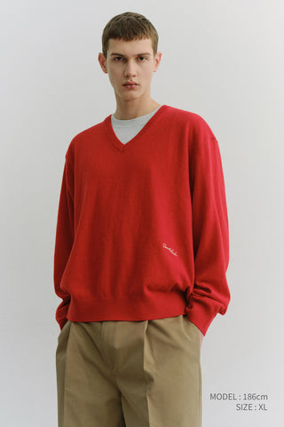 UNISEX SOFT V-NECK SWEATER TOMATO RED