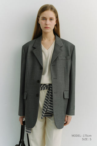 UNISEX 3 BUTTON WOOL BLAZER CHARCOAL GREY