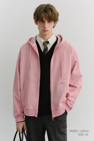 UNISEX GARMENT DYED ZIP-UP HOODIE LIGHT PINK