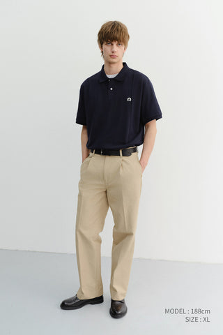 UNISEX LEATHER LOGO POLO SHIRT NAVY