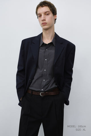 UNISEX CLASSIC 3 BUTTON WOOL BLAZER NAVY STRIPE