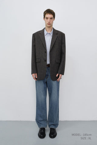 UNISEX CLASSIC 2 BUTTON WOOL BLAZER CHARCOAL BROWN