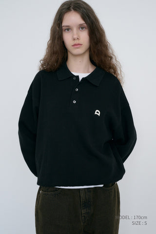 UNISEX LEATHER LOGO COLLARED T-SHIRT BLACK