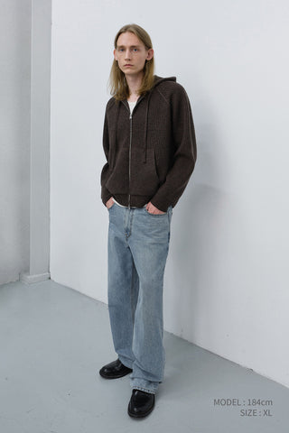 UNISEX HOODED KNIT CARDIGAN BROWN