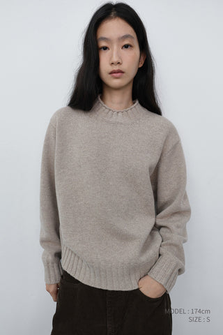 UNISEX CHUNKY ROLL NECK SWEATER LIGHT PEBBLE