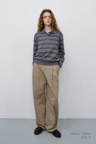 UNISEX COLLARED STRIPED SWEATER GREY