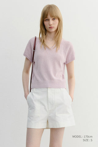 SUMMER LINEN V-NECK KNIT SOFT PINK