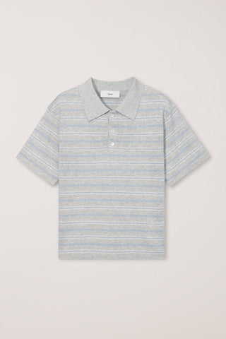 UNISEX STRIPED POLO KNIT GREY SOFT BLUE