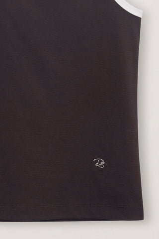 2-TONE TRIM SLEEVELESS TOP BROWN IVORY