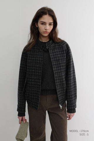 UNISEX HARRINGTON WOOL BLOUSON DEEP NAVY CHECK
